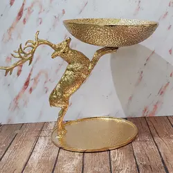 شیرینی خوری گوزن ایستاده چکشی طلایی (2 طبقه)