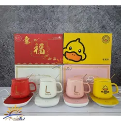 ماگ حرارتی سرامیکی در دار هیتر دار با صفحه گرم کننده برقی مدل 1314 رنگ سبز و صورتی و سفید و قرمز Lucky - دهشیخ سنتر