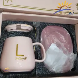 ماگ حرارتی سرامیکی در دار هیتر دار با صفحه گرم کننده برقی مدل 1314 رنگ سبز و صورتی و سفید و قرمز Lucky - دهشیخ سنتر