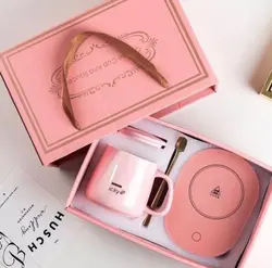 ماگ حرارتی سرامیکی در دار هیتر دار با صفحه گرم کننده برقی مدل 1314 رنگ سبز و صورتی و سفید و قرمز Lucky - دهشیخ سنتر