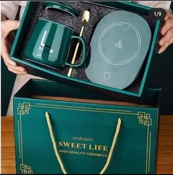 ماگ حرارتی سرامیکی در دار هیتر دار با صفحه گرم کننده برقی مدل 1314 رنگ سبز و صورتی و سفید و قرمز Lucky - دهشیخ سنتر