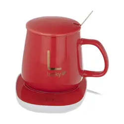 ماگ حرارتی سرامیکی در دار هیتر دار با صفحه گرم کننده برقی مدل 1314 رنگ سبز و صورتی و سفید و قرمز Lucky - دهشیخ سنتر