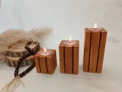 جا شمعی چوبی ست 3 تایی - مامبو وود