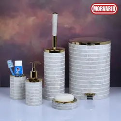 ست ۵ پارچه ویولت خط دار طلایی pvd - پرشین مروارید