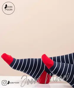 جوراب ساقدار طرح راه راه سفید-1016