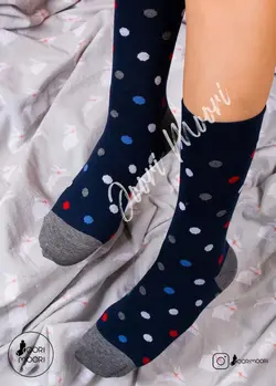 جوراب ساقدار خال خالی سورمه ای-1009