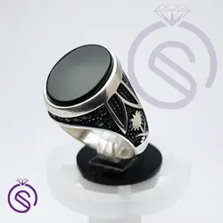 مشخصات، قیمت و خرید انگشتر نقره عقیق مشکی مردانه مدل نخل کد 62127
