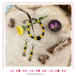 دستبند و گوشواره زرد و مشکی - فروشگاه بدلیجات و زیورآلات منگوله