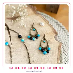 نیم ست زیورآلات با سنگ فیروزه آفریقایی و اونیکس مشکی