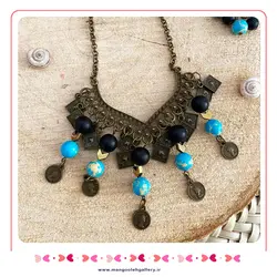 نیم ست زیورآلات با سنگ فیروزه آفریقایی و اونیکس مشکی