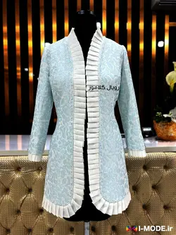 قیمت خرید کت ژاکارد زنانه مدل ریژه آبی مانتو مجلسی ژاکارد