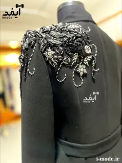 خرید مانتو مجلسی مشکی جواهر دوزی مانتو مشکی لاکچری سنگ دوزی