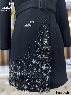 خرید مانتو مجلسی مشکی جواهر دوزی مانتو مشکی لاکچری سنگ دوزی