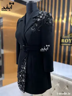 خرید مانتو مجلسی مشکی جواهر دوزی مانتو مشکی لاکچری سنگ دوزی
