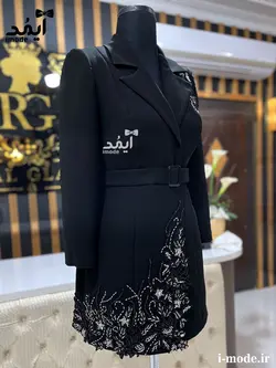 خرید مانتو مجلسی مشکی جواهر دوزی مانتو مشکی لاکچری سنگ دوزی