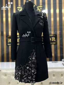 خرید مانتو مجلسی مشکی جواهر دوزی مانتو مشکی لاکچری سنگ دوزی