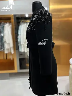 خرید مانتو مجلسی مشکی جواهر دوزی مانتو مشکی لاکچری سنگ دوزی