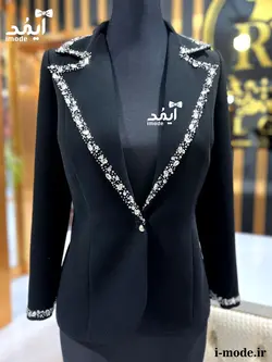 خرید کت مشکی زنانه لاکچری کت مجلسی زنانه جواهر دوزی مزون دوز
