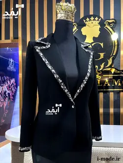 خرید کت مشکی زنانه لاکچری کت مجلسی زنانه جواهر دوزی مزون دوز