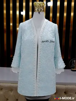 خرید کت مجلسی ژاکارد زنانه آبی شیک مدل بهناز مانتو مجلسی شیک