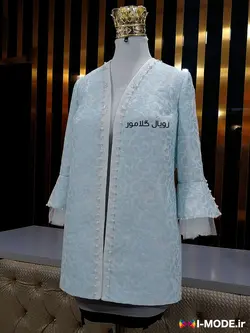 خرید کت مجلسی ژاکارد زنانه آبی شیک مدل بهناز مانتو مجلسی شیک