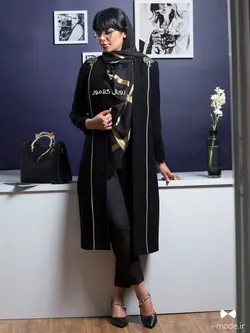 مانتو مشکی بلند مدل آنوشا مانتو مشکی زنانه شیک مانتو مجلسی