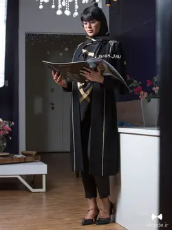 مانتو مشکی بلند مدل آنوشا مانتو مشکی زنانه شیک مانتو مجلسی