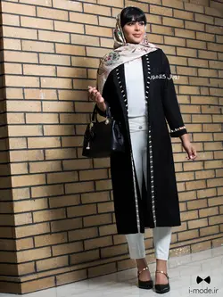 مانتو مجلسی مشکی مدل مروارید مانتومجلسی زنانه مروارید دوزی شیک