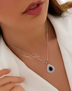 گردنبند نقره طرح اشکی یاقوت کبود1004 MT