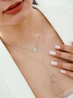 گردنبند نقره دو لاین تک سنگ و اشک کراواتی MT 1031