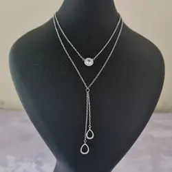 گردنبند نقره دو لاین تک سنگ و اشک کراواتی MT 1031