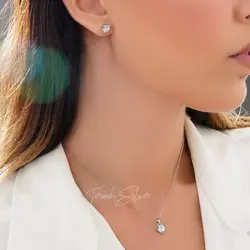 نیم ست نقره تک سنگ قلب NT 1027