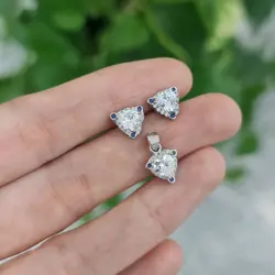 نیم ست نقره تک سنگ قلب NT 1027