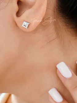 گوشواره نقره تک سنگ مربع GT 1021