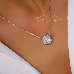 گردنبند نقره جواهر مربع با زنجیر MT 1134