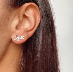 گوشواره نقره طرح love کد 1003