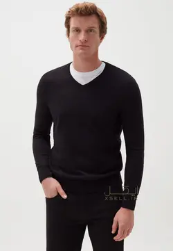 ژاکت او وی اس مدل بافت یقه هفت رنگ مشکی