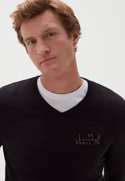 ژاکت او وی اس مدل بافت یقه هفت رنگ مشکی