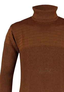 ژاکت ترندیول مدل بافت یقه اسکی رنگ قهوه‌ای