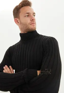 ژاکت ترندیول مدل بافت یقه اسکی رنگ مشکی