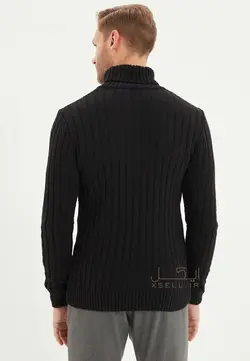 ژاکت ترندیول مدل بافت یقه اسکی رنگ مشکی
