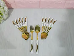 قاشق و چنگال دسته سرامیک طلایی پر