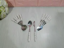 کاردکره خوری و قاشق مرباخوری دسته سرامیک گل ریز
