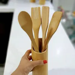 ست كفگير ملاقه ٥تيكه بامبو