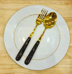 قاشق چنگال کفگیر ملاقه طلایی ماربل مشکی
