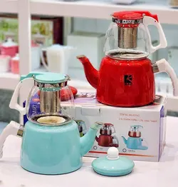 کتری قوری پیرکس لعابی رنگی MRS