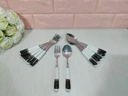 قاشق و چنگال دسته سرامیک ماربل سفید مشکی