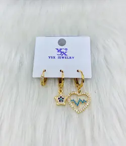 گوشواره ۳عددی نگین دار Ysx