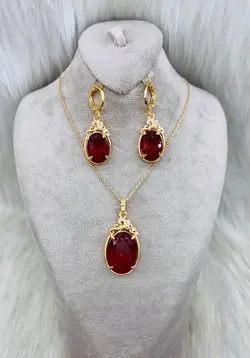 نیم ست نگین قرمز کد 1060091 -2