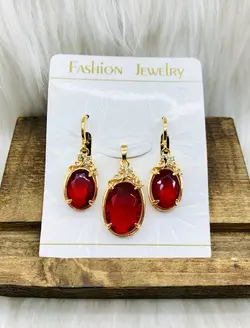 نیم ست نگین قرمز کد 1060091 -2